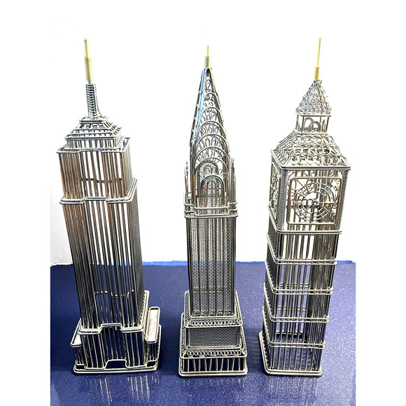 Doodle Destinations Eiffel Tower Big Ben Empire State Building 3 Pc Decor 12" - Picture 1 of 13
